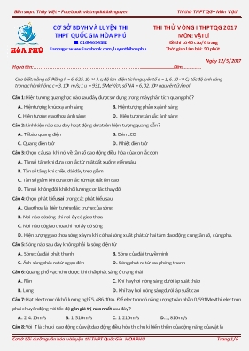 Đề thi thử vòng I THPT Quốc gia môn Vật lý năm 2017