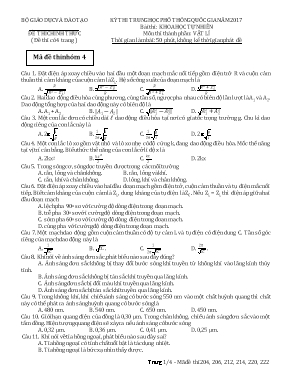 Đề thi Trung học phổ thông Quốc gia môn Vật l