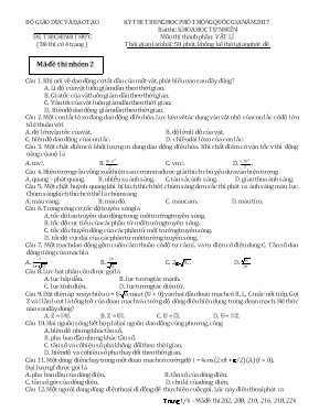 Đề thi Trung học phổ thông Quốc gia môn Vật l