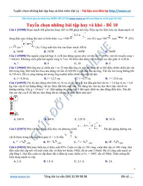 Tuyển chọn những bài tập Vật lý 12 hay và khó
