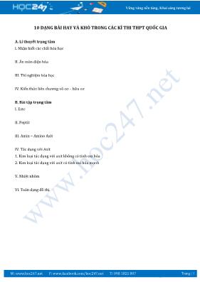 10 Dạng bài hay và khó trong các kì thi THPT 