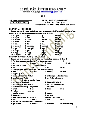 10 Đề thi học sinh giỏi môn Tiếng Anh Khối 7
