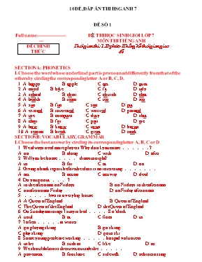10 Đề thi học sinh giỏi môn Tiếng Anh Lớp 7 (