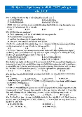 Bài tập Este - Lipit trong các đề thi THPT Qu