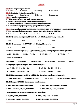 Bài tập trắc nghiệm chuyên đề Amin