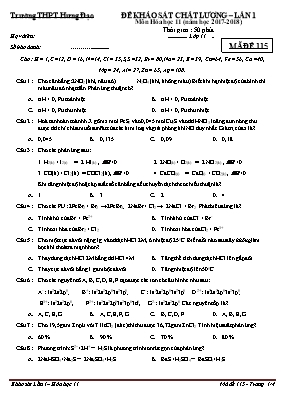 Đề khảo sát chất lượng lần 1 môn Hóa học Lớp