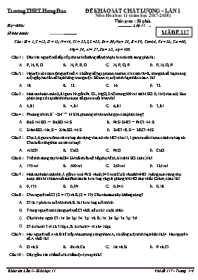 Đề khảo sát chất lượng lần 1 môn Hóa học Lớp