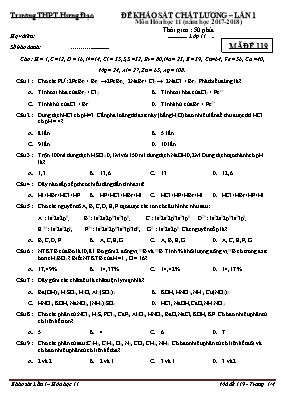 Đề khảo sát chất lượng lần 1 môn Hóa học Lớp
