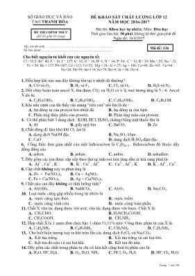 Đề khảo sát chất lượng môn Hóa học Lớp 12 - Mã đề 136 - Năm học 2016-2017 - Sở GD & ĐT Thanh Hóa
