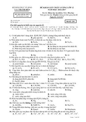 Đề khảo sát chất lượng môn Hóa học Lớp 12 - M