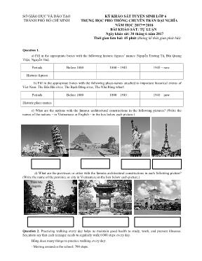 Đề khảo sát tuyển sinh Lớp 6 Trung học phổ thông chuyên Trần Đại Nghĩa môn Tiếng Anh (Tự luận) - Năm học 2017-2018 - Sở GD & ĐT Thành phố Hồ Chí Minh