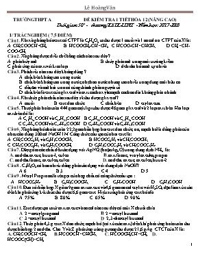 Đề kiểm tra 1 tiết chương Este - Lipit môn Hóa học Lớp 12 (Nâng cao) - Năm học 2017-2018