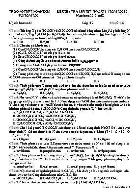 Đề kiểm tra 15 phút học kì 1 môn Hóa học 12 - Mã đề 132
