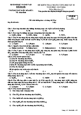 Đề kiểm tra chất lượng học kỳ II môn Hóa học
