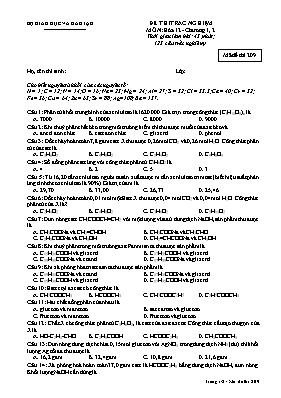 Đề kiểm tra Chương 1, 2 môn Hóa học Lớp 12 - Mã đề 209