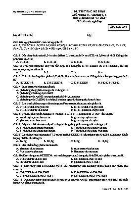 Đề kiểm tra Chương 1, 2 môn Hóa học Lớp 12 - Mã đề 485