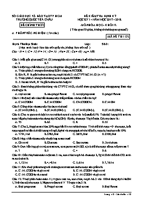 Đề kiểm tra định kỳ học kỳ I môn Hóa học Lớp