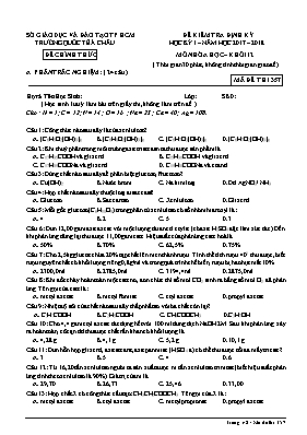 Đề kiểm tra định kỳ học kỳ I môn Hóa học Lớp