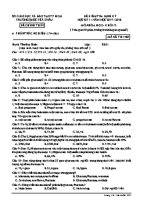 Đề kiểm tra định kỳ học kỳ I môn Hóa học Lớp
