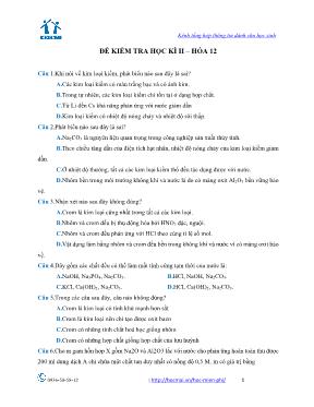 Đề kiểm tra học kì 2 môn Hóa học 12