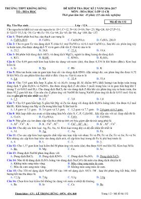 Đề kiểm tra học kì 2 môn Hóa học Lớp 12 (Cơ b