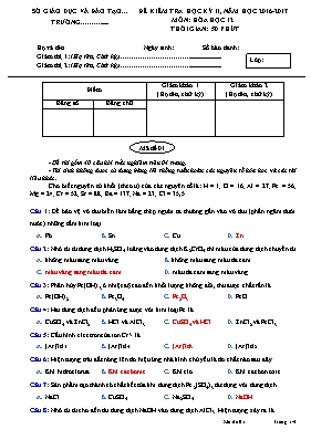 Đề kiểm tra học kì II môn Hóa học Lớp 12 - Nă