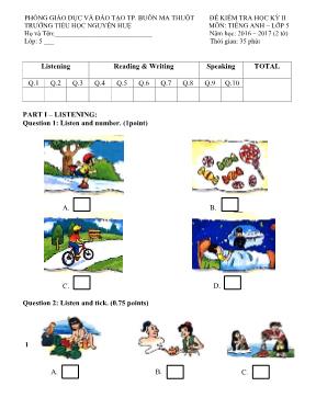 Đề kiểm tra học kỳ II môn Tiếng Anh Lớp 5 - N