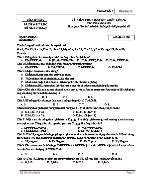 Đề kiểm tra khảo sát chất lượng môn Hóa học Lớp 12 - Mã đề 186
