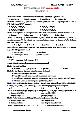 Đề kiểm tra tham khảo kiểm tra môn Hóa học Lớ