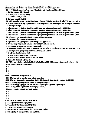 Đề ôn Ăn mòn và bảo vệ kim loại - Đề 1 (Nâng 