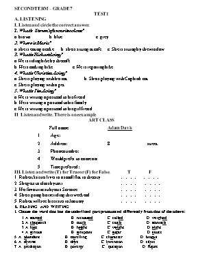 Đề ôn kiểm tra học kỳ II môn Tiếng Anh Lớp 7