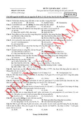 Đề ôn tập Hóa học 12 lần 2 - Mã đề 002 - Phan Văn Nam