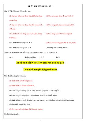 Đề ôn tập tổng hợp môn Hóa học Lớp 12 – Số 1