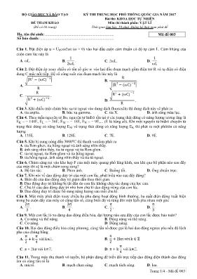 Đề tham khảo thi THPT Quốc gia môn Vật lý năm