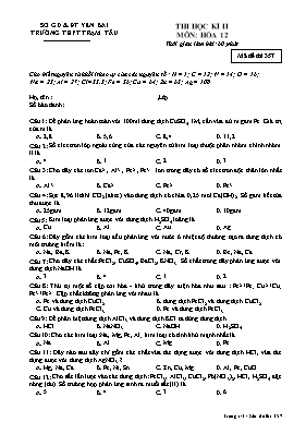 Đề thi học kỳ I môn Hóa học Lớp 12 - Mã đề 35