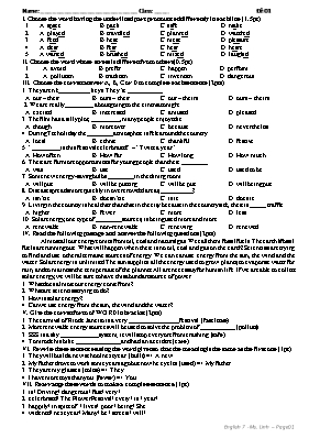 Đề thi học kỳ I môn Tiếng Anh 7