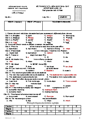 Đề thi học kỳ II môn Tiếng Anh Lớp 10 - Mã đề