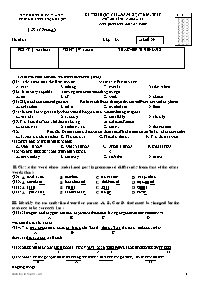 Đề thi học kỳ II môn Tiếng Anh Lớp 11 - Mã đề