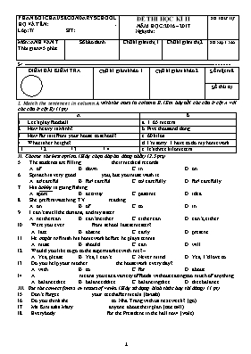Đề thi học kỳ II môn Tiếng Anh Lớp 7 - Năm họ