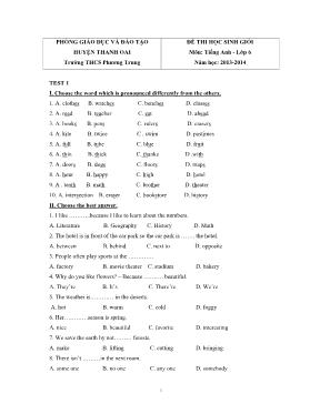 Đề thi học sinh giỏi môn Tiếng Anh Lớp 6 - Năm học 2013-2014 - Trường THCS Phương Trung