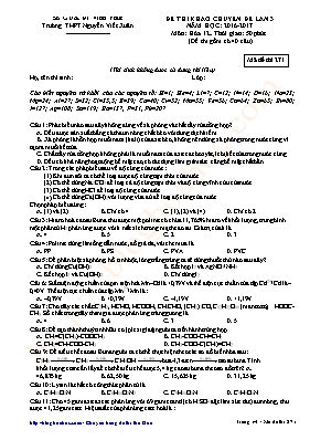 Đề thi khảo Chuyên đề lần 3 môn Hóa học Lớp 12 - Mã đề 271 - Năm học 2016-2017 - Trường THPT Nguyễn Viết Xuân (Có đáp án)