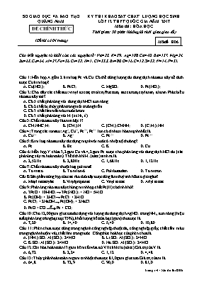 Đề thi khảo sát chất lượng học sinh Lớp 12 mô