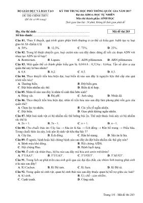 Đề thi THPT Quốc gia môn Sinh học năm 2017 - 