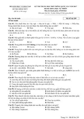Đề thi THPT Quốc gia môn Sinh học năm 2017 - 