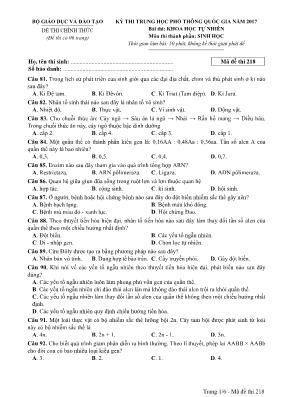 Đề thi THPT Quốc gia môn Sinh học năm 2017 - 