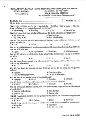 Đề thi THPT Quốc gia môn Sinh học năm 2017 - Mã đề 213