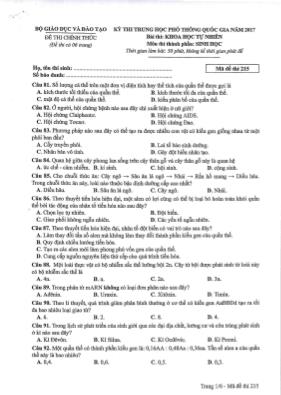 Đề thi THPT Quốc gia môn Sinh học năm 2017 - Mã đề 215
