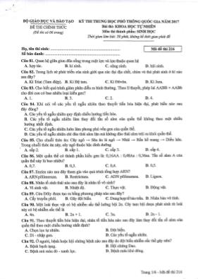 Đề thi THPT Quốc gia môn Sinh học năm 2017 - Mã đề 216