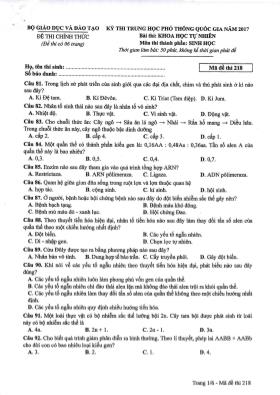 Đề thi THPT Quốc gia môn Sinh học năm 2017 - Mã đề 218