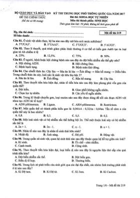 Đề thi THPT Quốc gia môn Sinh học năm 2017 - Mã đề 219